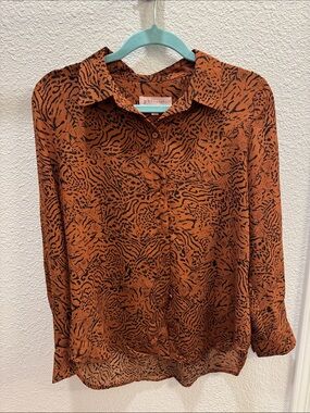 Philosophy Burnt Orange and Black Animal-Print Button-Down Shirt